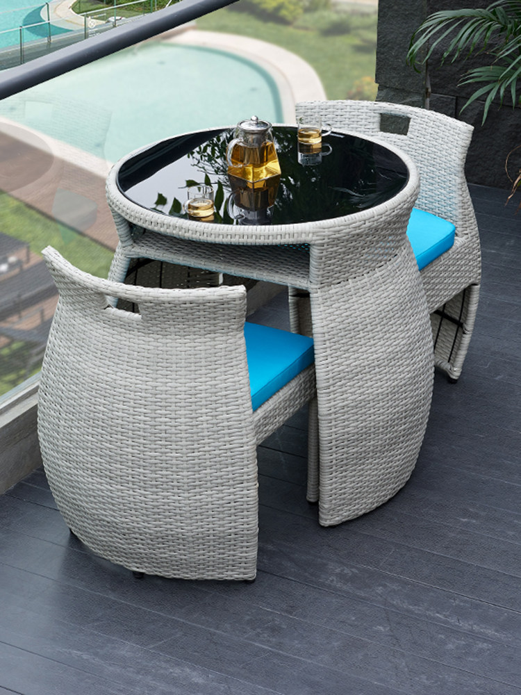 藤阳台小桌椅藤椅咖啡桌三件套户外庭院休闲露台石板茶几椅组合