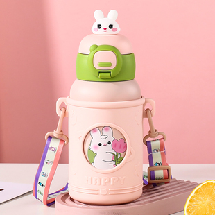 儿童保温杯可爱水杯食品级316L便携学生防摔吸管水壶上学专用杯子
