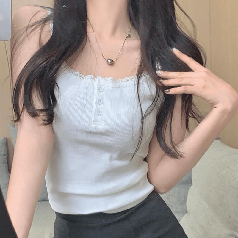 白色蕾丝小背心吊带女2024新款夏季内搭打底甜辣针织短款修身上衣