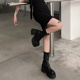 厚底马丁靴女2023秋新款 小个子高跟增高短靴女 粗跟瘦瘦弹力靴韩版