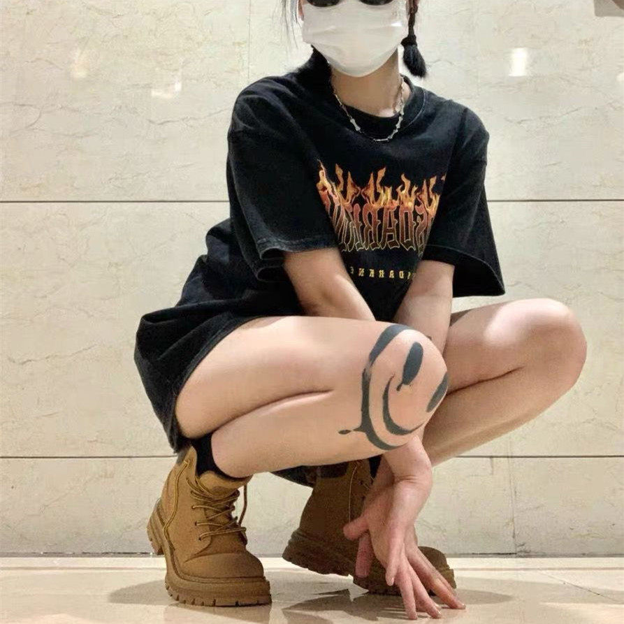 网红大黄靴女2022夏季新款单靴厚底英伦风机车马丁靴ins女鞋酷潮