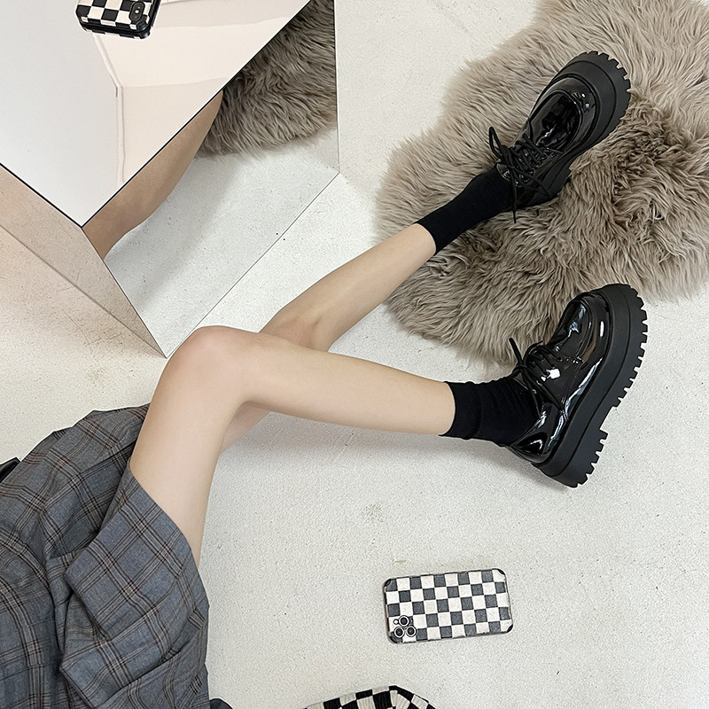 好货2022新款厚底漆皮小皮鞋女松糕厚底日系学院风单鞋小白鞋jk大