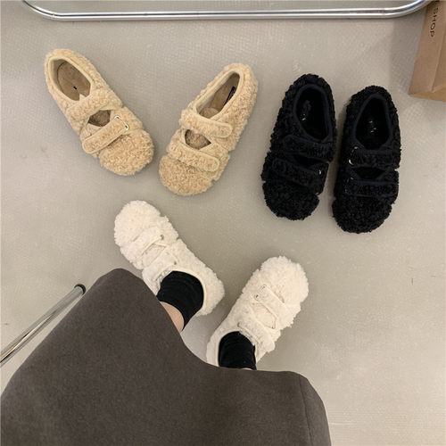 保暖一脚蹬魔术贴豆豆鞋