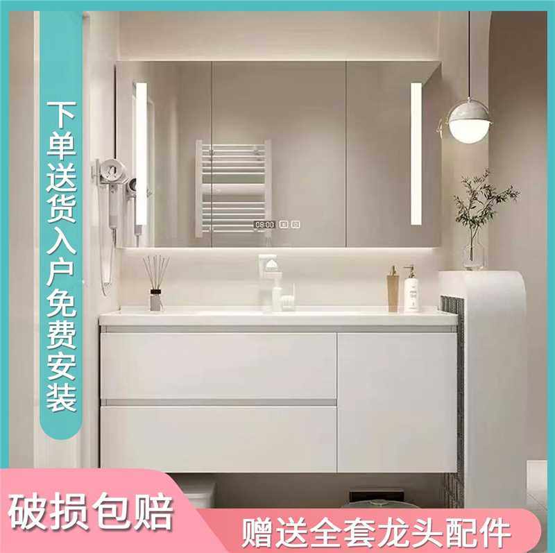 浴室柜陶瓷一体盆洗脸盆台面一体洗手盆柜组合洗手台卫浴镜柜