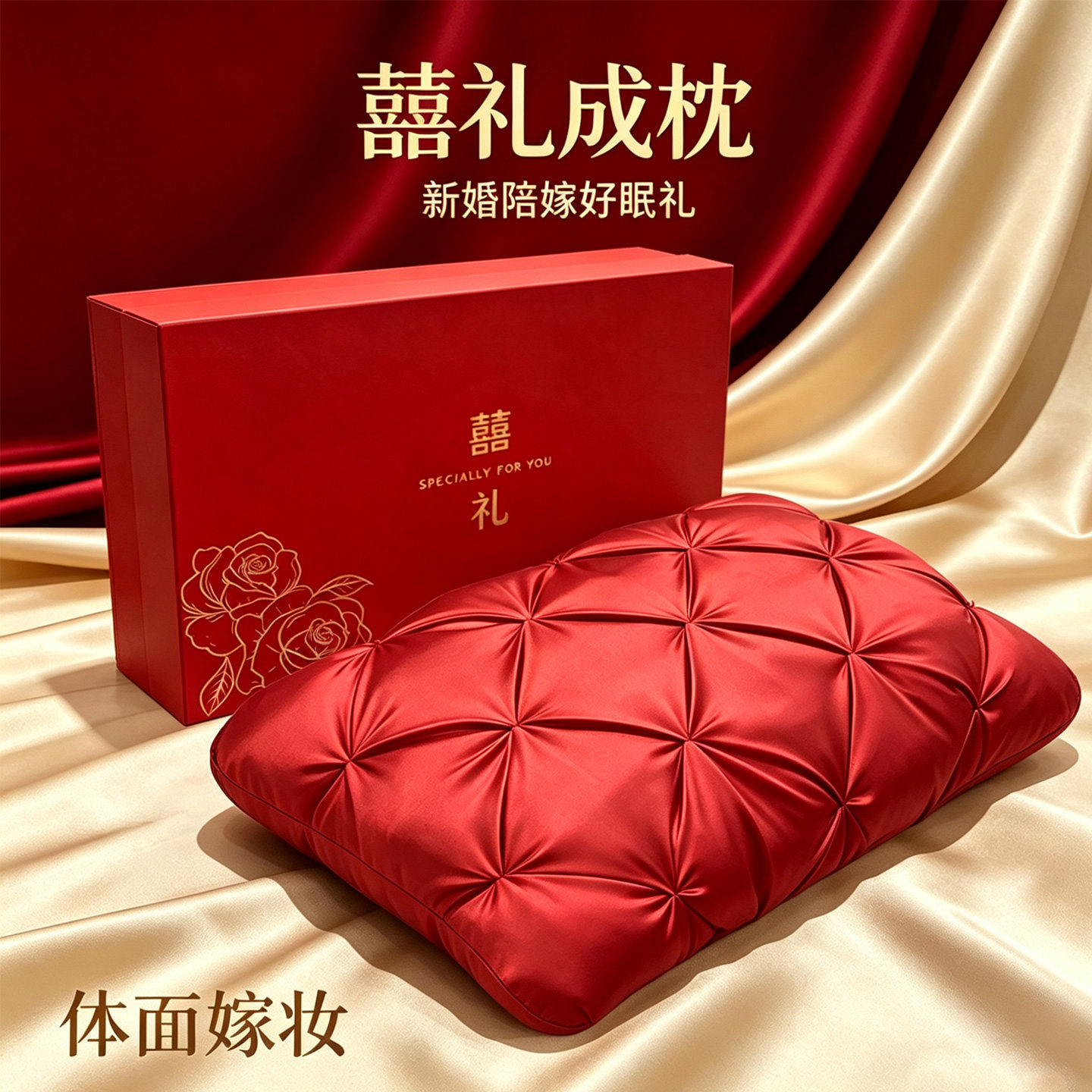 结婚枕头一对红色喜庆双人家用护颈高端轻奢礼盒装记忆棉陪嫁枕头
