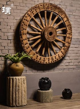 旧车轮老车轱辘缅甸花梨木老物件风化纹怀旧民俗庭院复古装饰摆件