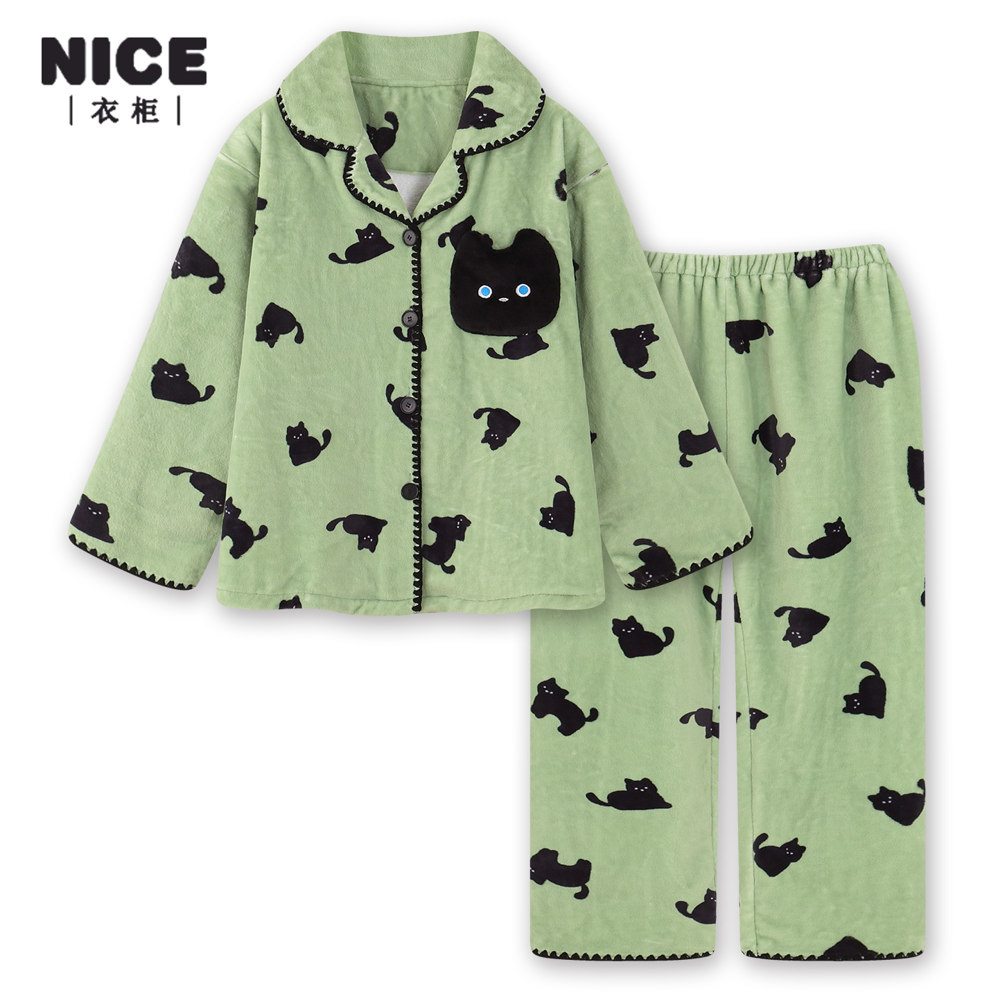 法兰绒睡衣女冬季加厚加绒保暖