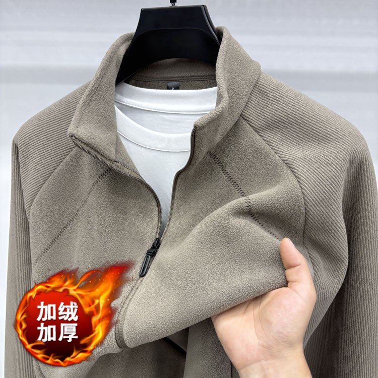 秋冬季男士摇粒绒外套厚新款立领夹克高级感中青年休闲加厚上衣服