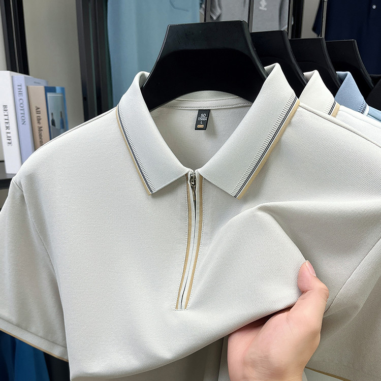 夏季男士拉链短袖polo衫中青年翻领t恤休闲弹力上衣透气薄款半袖