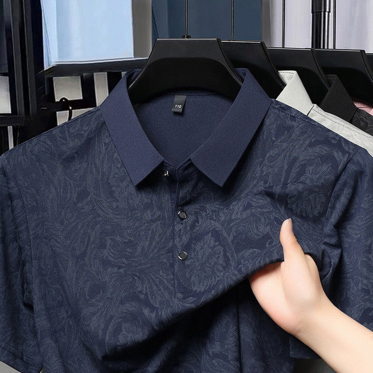 夏季男士新款冰丝短袖t恤中青年翻领薄款休闲半袖弹力体恤Polo衫