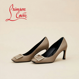 真皮7cm通勤工作单鞋 经典 新款 女细跟2026春季 rv漆皮方扣高跟鞋