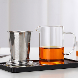 高硼硅玻璃公道杯飘逸杯耐高温可煮茶水分离带胆盖带把办公家用