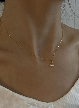 ＜初恋＞原创小众设计美国14k包金天然珍珠少女锁骨链项链精致