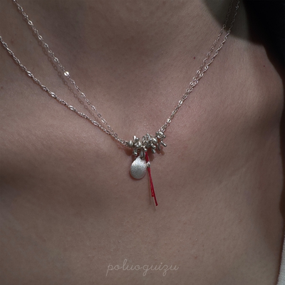 《落花》原创小众设计定制s925银波光链红绳项链锁骨链叠戴精致