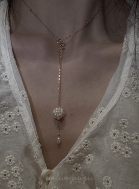 唯美的神原创小众天然强光珍珠美国进口14k包金超长项链多戴法