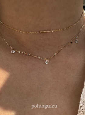 春夏14k包金叠戴小众锁骨链锆石
