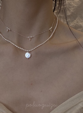 《明镜》原创小众天然强光巴洛克珍珠米形珍珠锁骨链叠戴