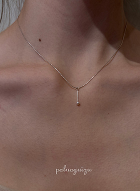 心性纯然原创极简s925银天然强光正圆珍珠极细锁骨链项链日常精致