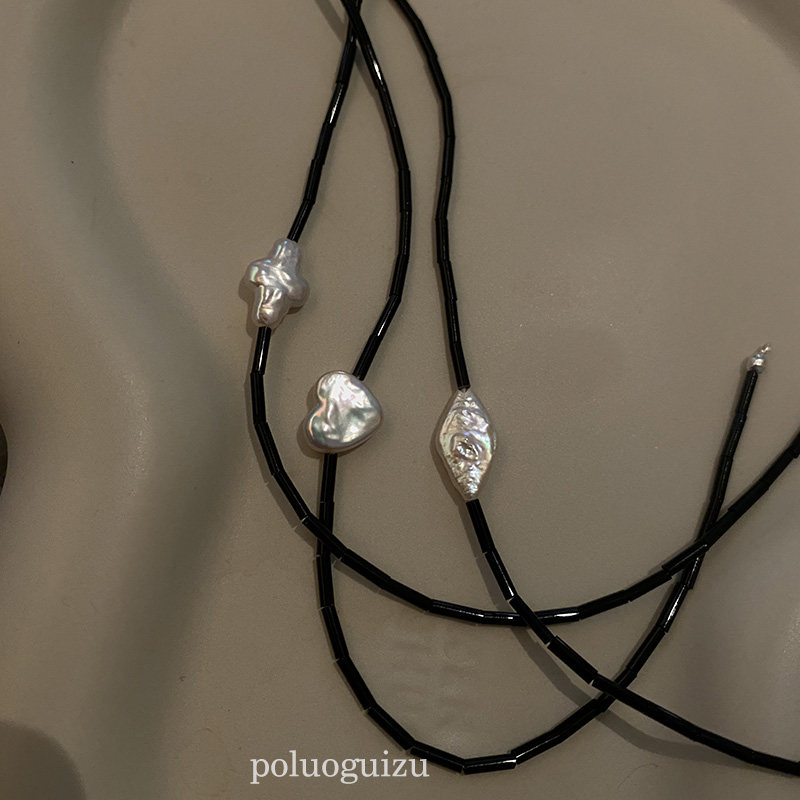 poluoguizu极简经典高品质黑玛瑙天然巴洛克珍珠项链颈链合集