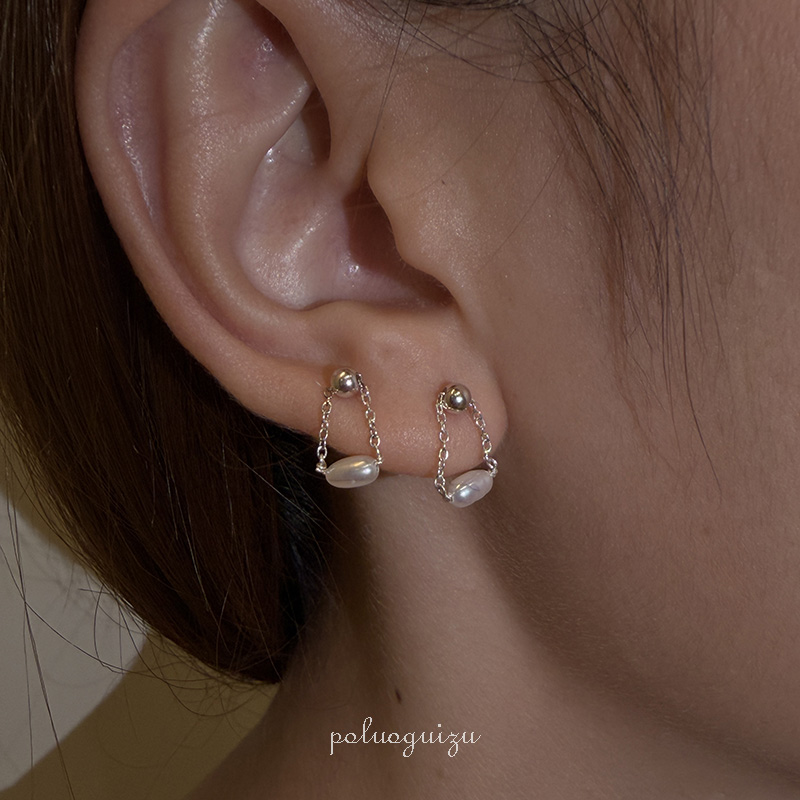 《萤火虫》原创天然强光珍珠s925银手工耳钉耳环耳骨钉叠戴日常