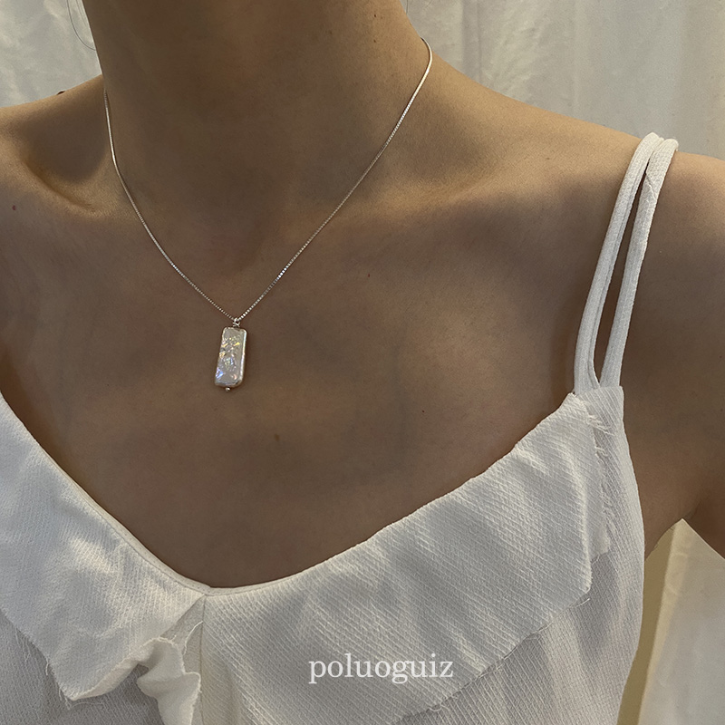 poluoguizu小众稀少天然巴洛克强光方块不规则珍珠项链锁骨链限量