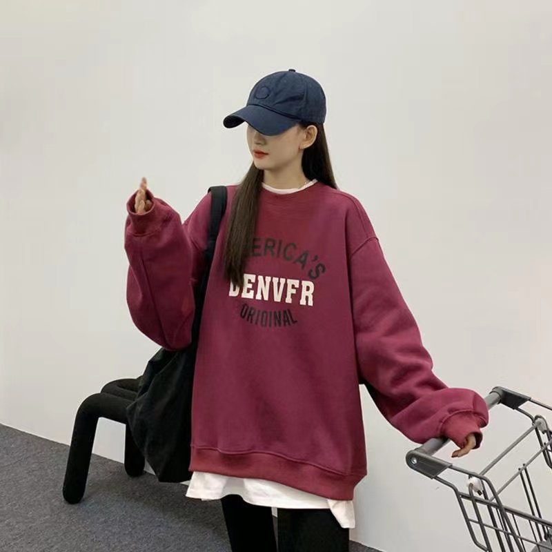 출산복 겨울 인터넷 연예인 정장 패셔너블한 루즈한 대형 상의 봄 가을 긴팔 중간기장 트렌디 엄마 스웨트셔츠