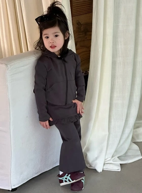 2026春季新款童装 韩版童装 女童瑜伽服套装 开衫+P帘喇叭裤 套装