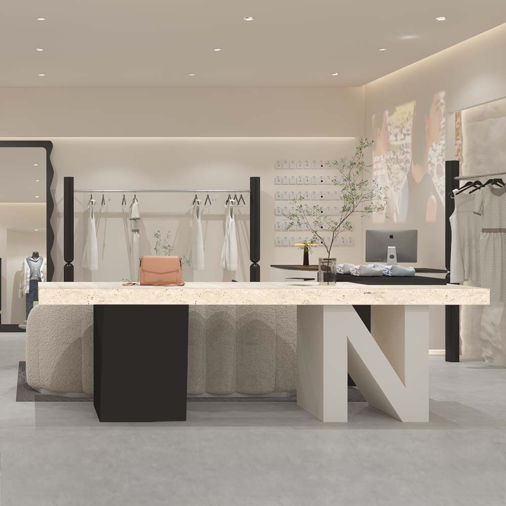 中岛展示台服装店中岛桌洞石女装店流水台饰品中间摆放陈列展示台