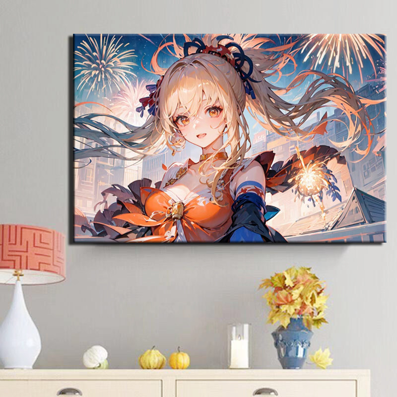 宵宫diy数字油画原神角色手绘填色涂鸦丙烯画生日礼物房间装饰画