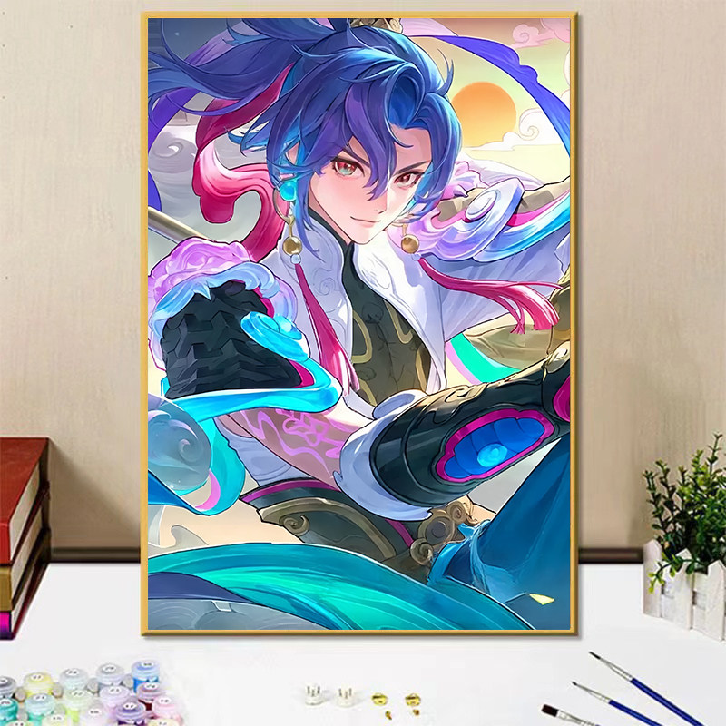 王者荣耀孙权周边diy数字油画手绘填色涂鸦画画装饰画送孩子礼物