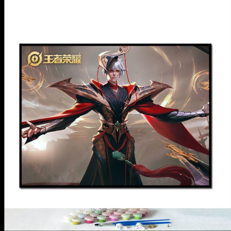 王者荣耀游戏人物嬴政白昼王子diy数字油画手绘填色减压背景挂画