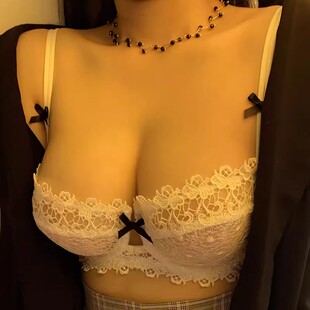 透明半杯文胸罩套装 性感蕾丝内衣女大胸显小大码 收副乳纯欲超薄款