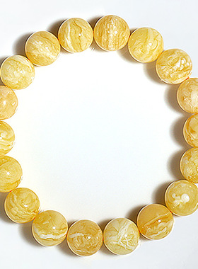 正品天然蜜蜡手串男款 俄料鸡油黄白花琥珀圆珠佛珠手链女款男士