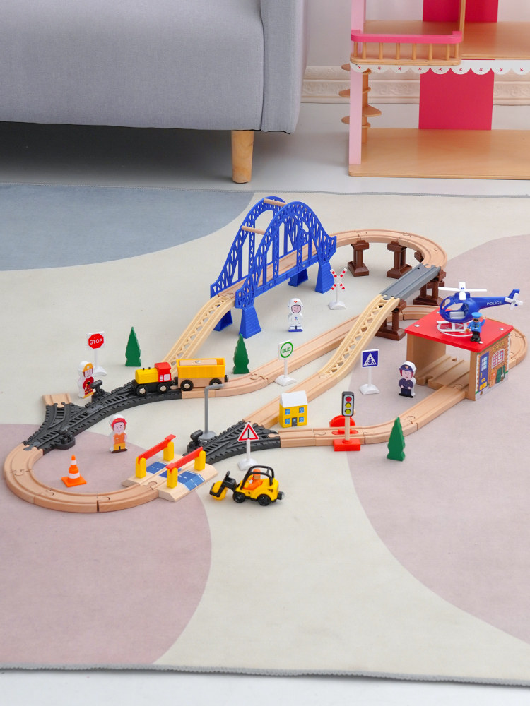 WOODEN TRAIN TRACK CAR TOY CAR ELECTRIC SMALL TRAIN WOODEN CAR CAR BUILDING BLOCK SCENE ASSEMBLY SET 2 YEARS OLD