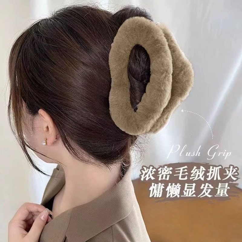 2025新款秋冬毛毛绒绒头发抓夹发夹子头饰发卡子女爪夹鲨鱼夹大号