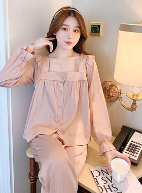 宫廷风冰丝绸缎睡衣女2022春季高级感法式网红长袖家居服两件套夏