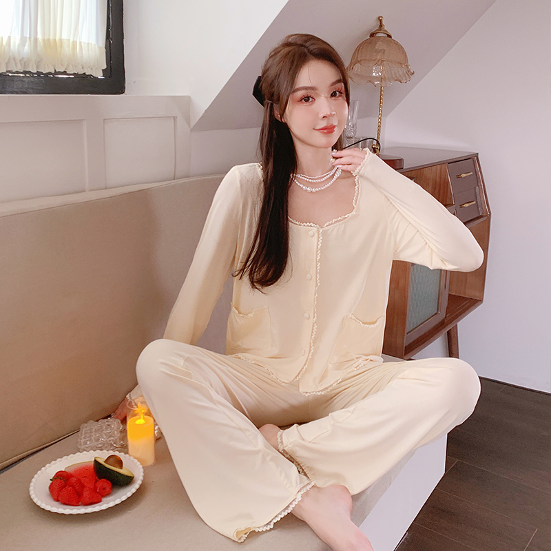 赵露思同款莫代尔睡衣女春秋2023新款修身显瘦纯棉柔软家居服套装