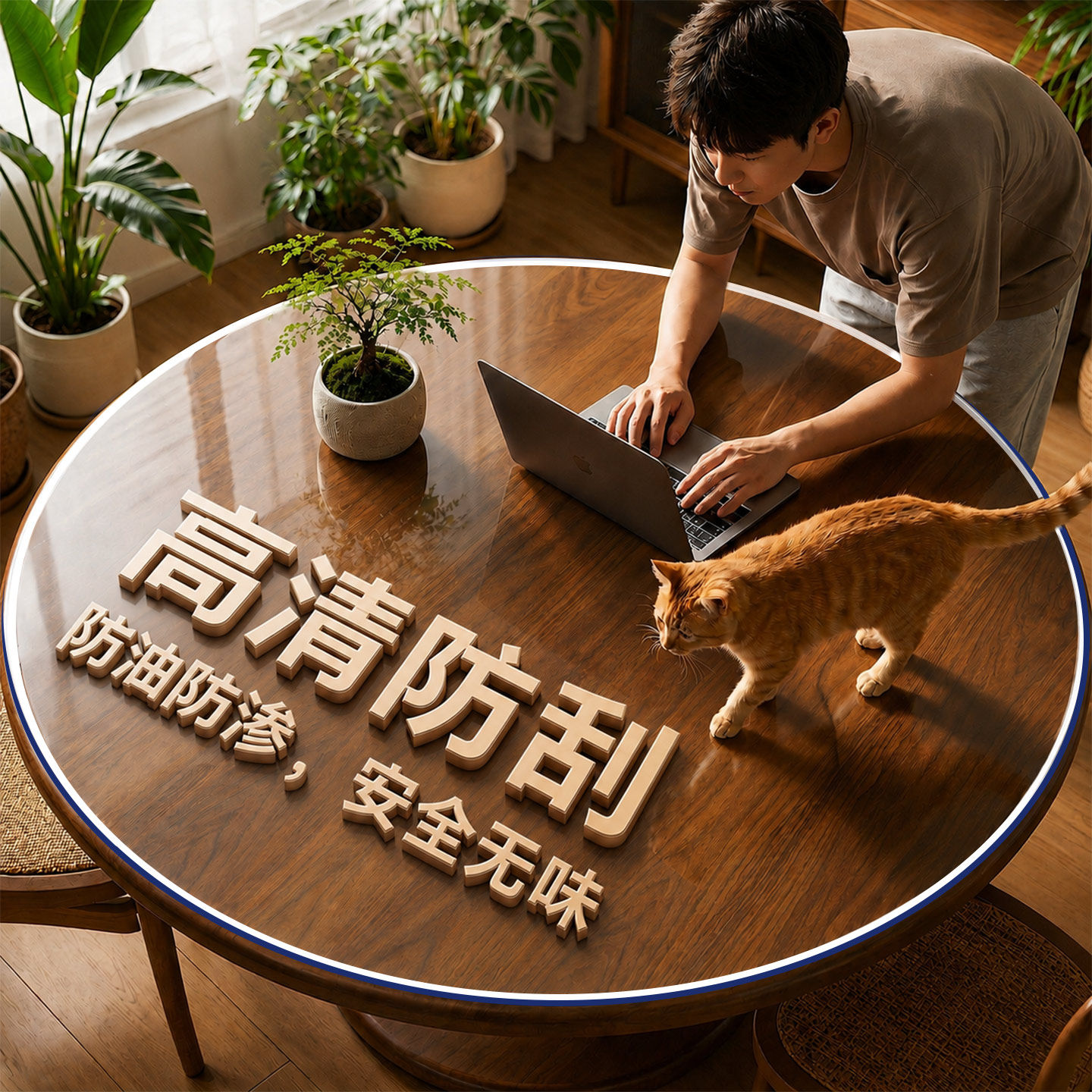 圆桌卓布PVC软玻璃圆形实木桌垫图片