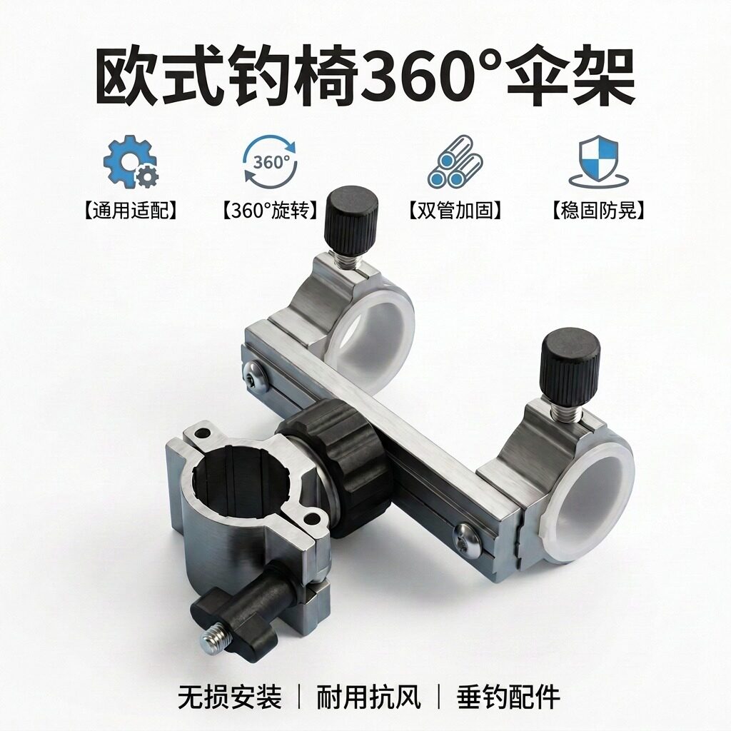 新款万向欧式钓椅伞架固定器钓椅配件钓伞支架稳固多功能连接器图片
