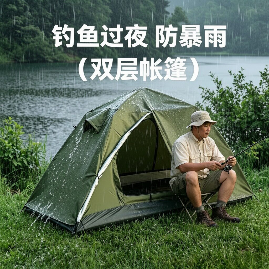 钓鱼专用帐篷户外防暴雨防风防蚊单人野外小帐篷便携野钓折叠速开