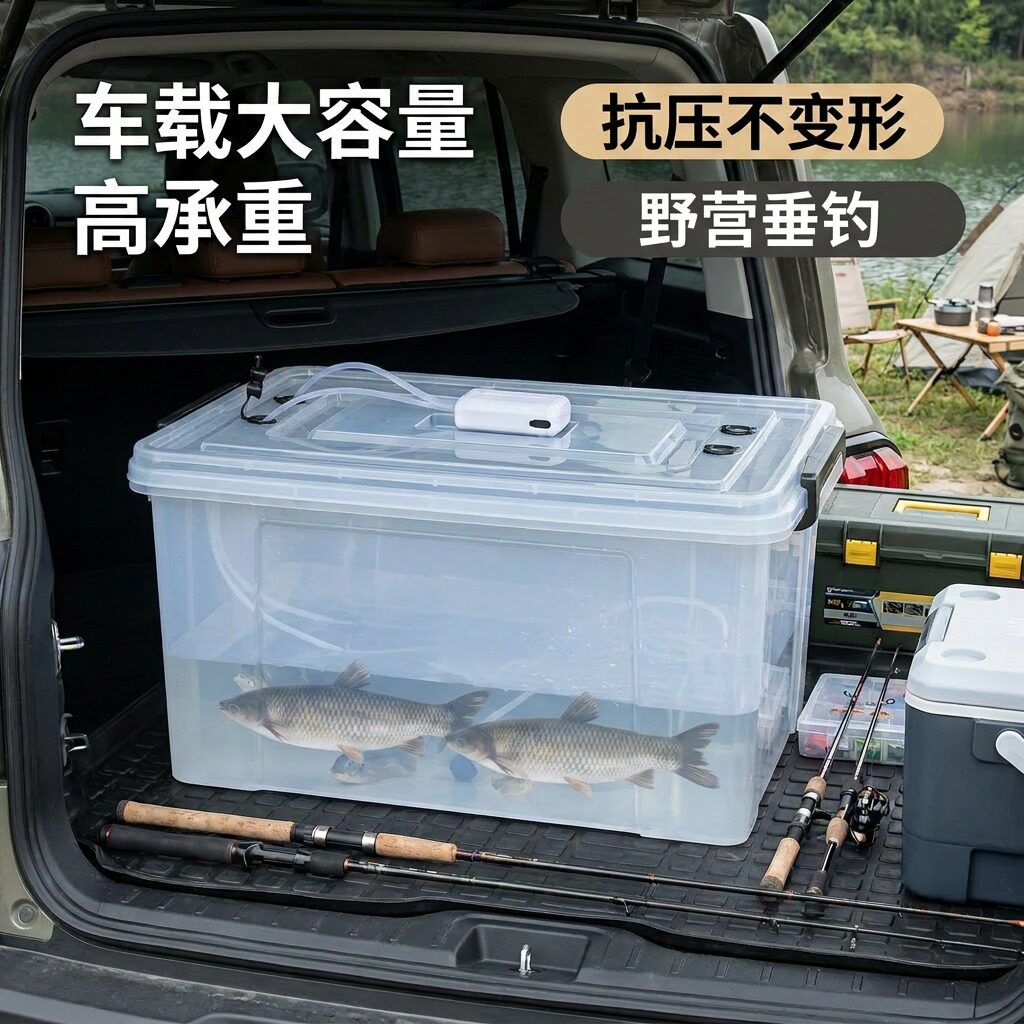 车载加厚大容量活鱼箱钓鱼桶装鱼箱户外透明钓鱼加厚专业垂钓渔具