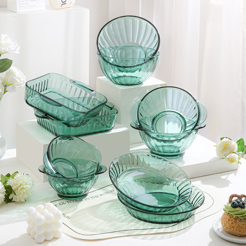 高硼硅餐具餐盘微波炉用烤盘耐高温家用玻璃碟盘子耐热双耳碗汤碗