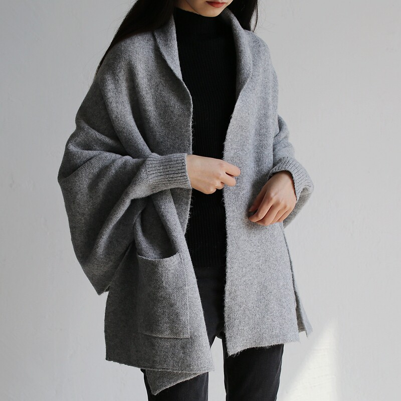 带袖子口袋外搭春秋披肩加厚空调房可穿斗篷中长款披风针织女外套