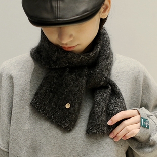 轻巧软糯窄版羊毛围巾女小型短款毛绒绒羊绒围脖男秋冬护颈保暖薄