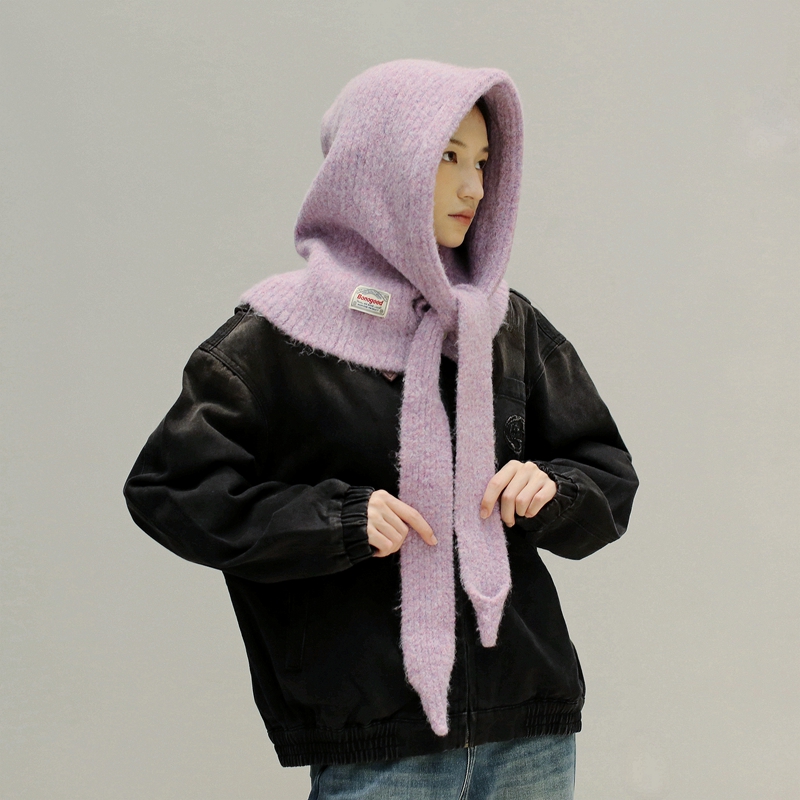 2025新款蓬松有型系带针织围脖帽