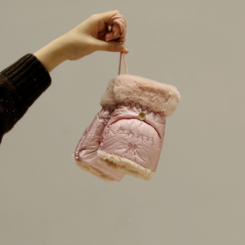 两用秋冬挂脖漏指潮日系手套女