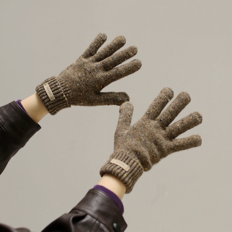 露二指触屏手套纯羊毛复古夹色