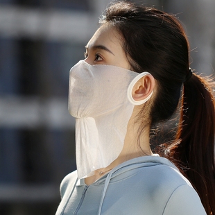 透气镂空轻薄防晒真丝面罩挂耳遮脸面纱桑蚕丝古风高颜值女 一片式