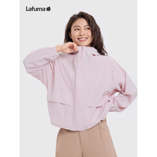 LAFUMA乐飞叶户外风短款防泼水连帽夹克女军绿色宽松防晒休闲外套