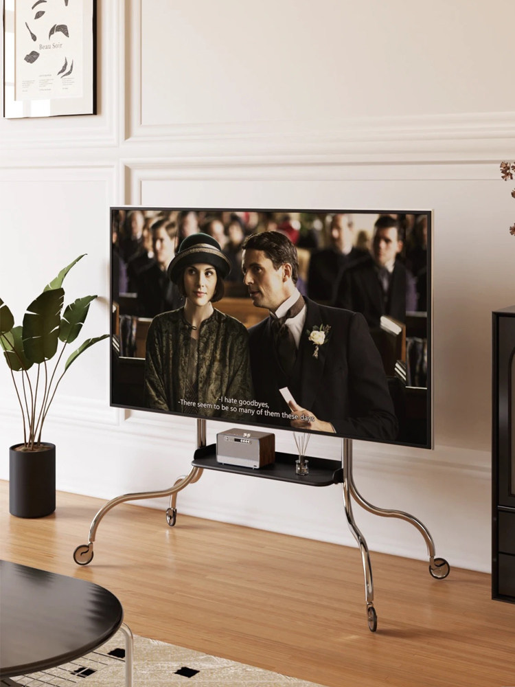 北欧不锈钢带轮推车屏幕架子网红可移动电视架家用客厅显示器挂架